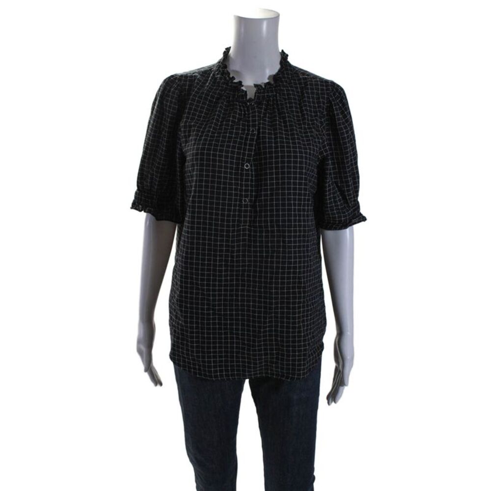 A Piece Apart Womens Short Sleeve Button Down Blouse Black Size Medium